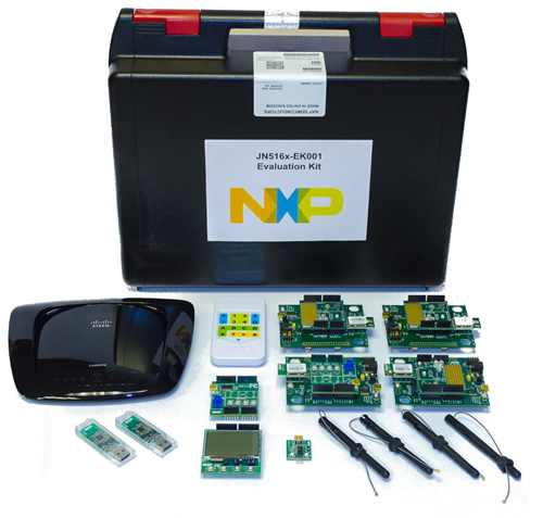 Multiple boards and antennas in the JN516x-EK001 evaluation kit from NXP NXP JN516x-EK001